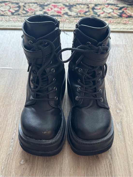 Demonia Shoes - Demonia Shaker Black Leather Zip Up Platform Boots Women’s Size 5